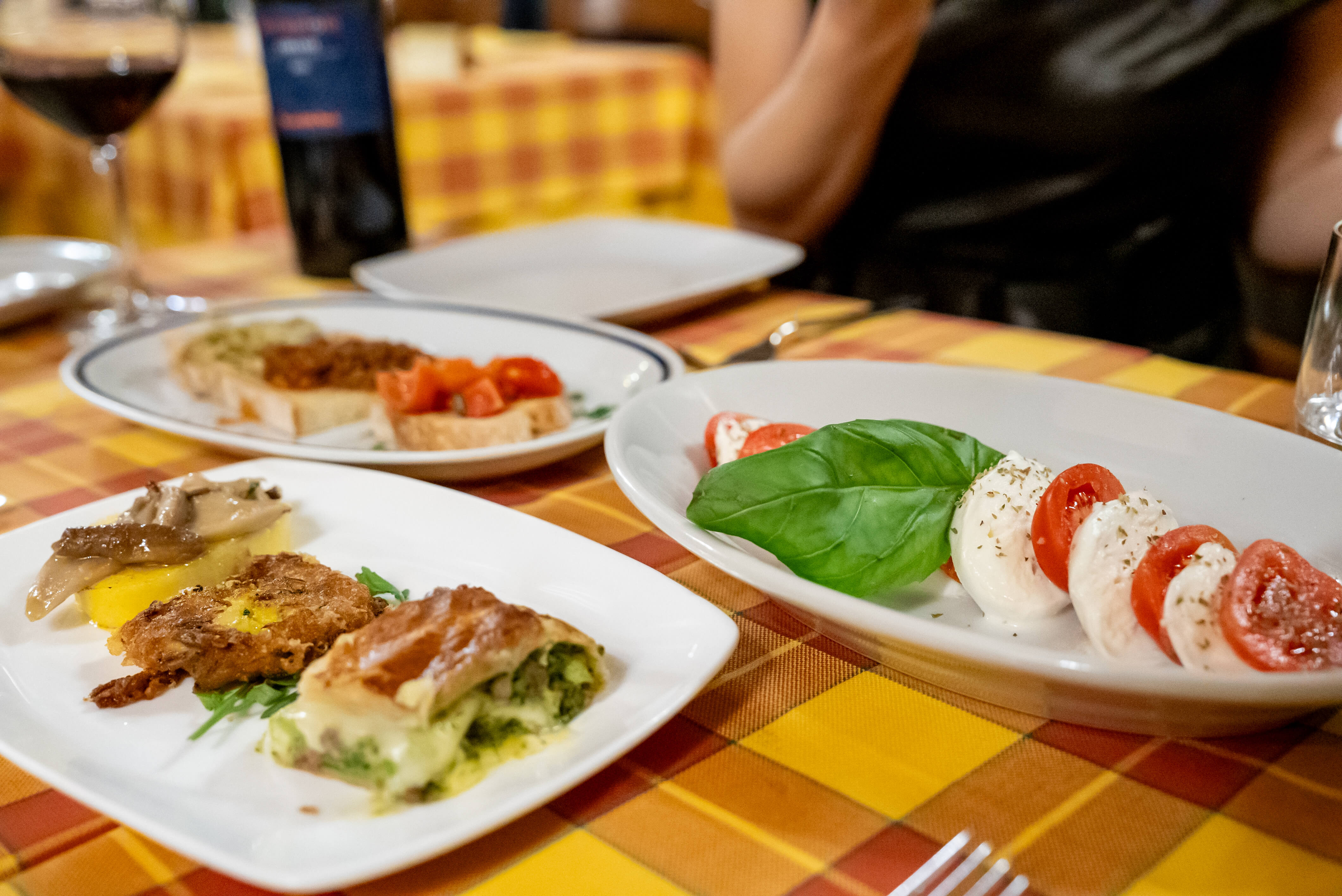 新鮮なモッツァレラとトマトを使ったカプレーゼやアンティパストの盛り合わせ